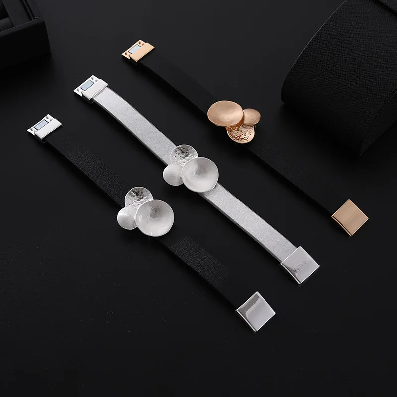 Simple Geometric Brushed Leather Bracelets Alloy Women High-end Versatile Bracelet Fashion Jewelry
