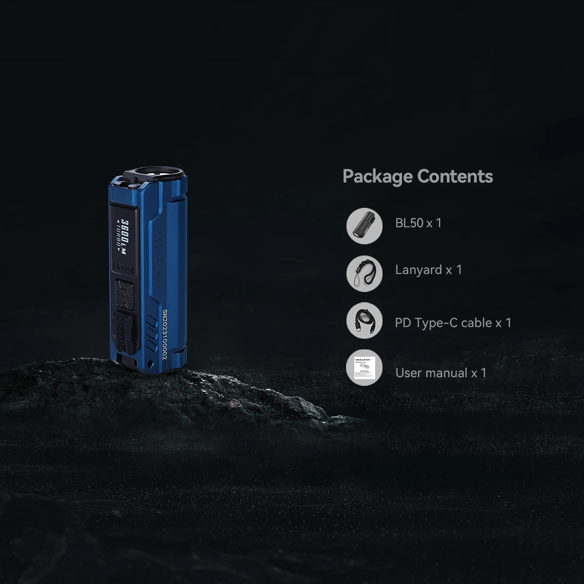 IMALENT BL50 EDC Flashlight 3600 Lumens Cree XHP50 HI LED Type-C Rechargeable Dual Light Source for Camping and Work Lights.