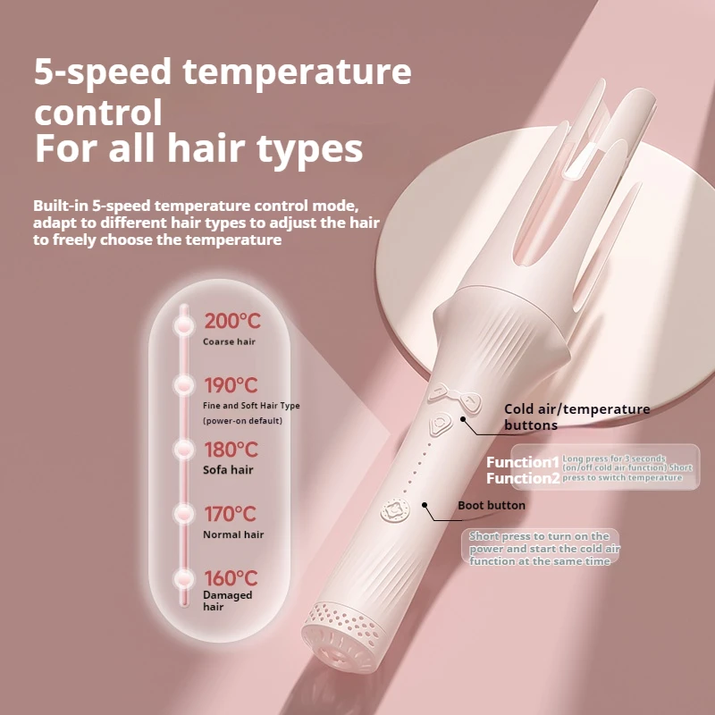 

MinHuang Cold Air Automatic Hair Curling Iron, 5 Temp Settings for Straightening and Curling,Styling Tool with Anti-Scald Cap