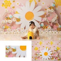 Garden Bee Backdrops Kids Baby Cake Smash Birthday Photorgaphy Props Child Adult Photocall Decors Floral Spring Background