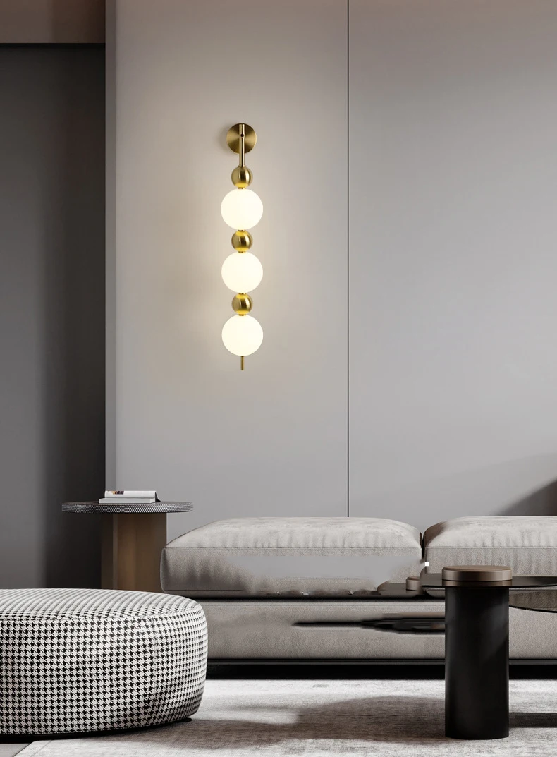 Design LED Wall Lamp White Acrylic Ball Gold Metal Bedrooom