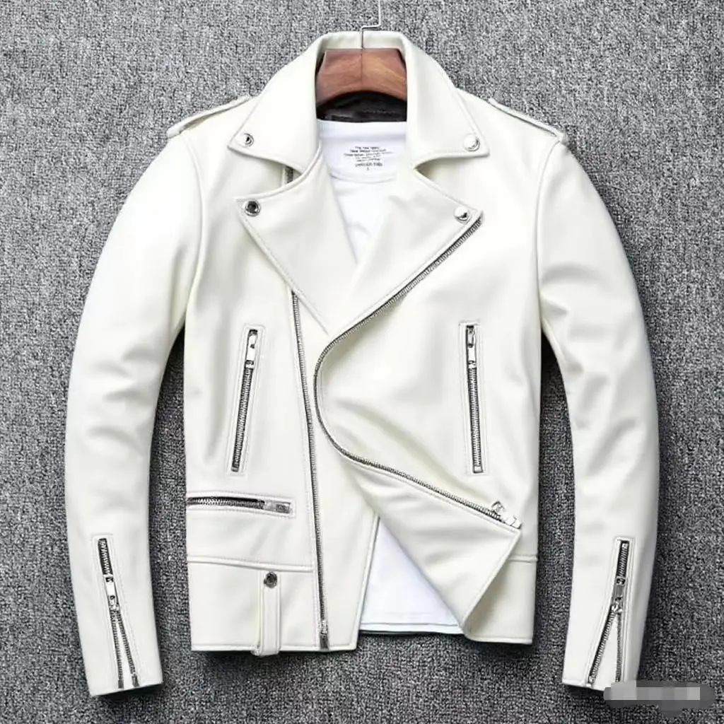 

2026 Men's Lapel Oblique Zipper PU Locomotive Leather Jacket, Autumn, New Casual Versatile Slim Fit, Leather Jacket