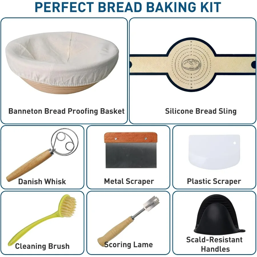 Cast Iron Bread Oven for Baking, 6QT Multi-Functional Dutch Oven Pot with Lid, Include Proofing Basket, Silicone Sling & Dough W