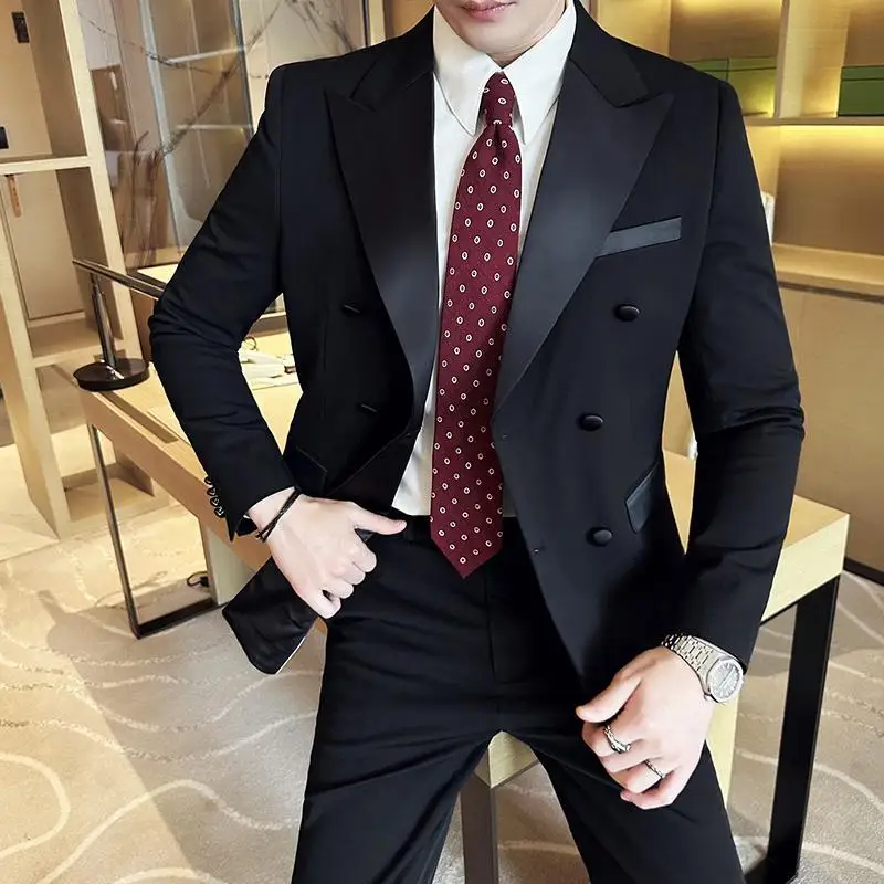 2-A62  High-grade groom suit men\'s wedding dress Korean style trendy slim cog art exam men\'s suit set