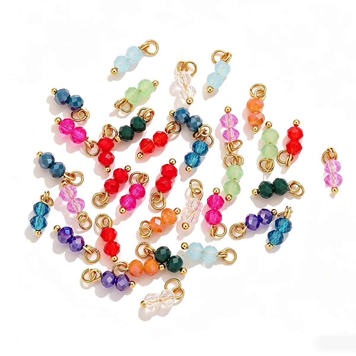 10PCS Colored Crystal Double Beads Charm Stainless Steel Earring Charms for Women DIY Handmade Necklaces Bracelet Jewelry Making
