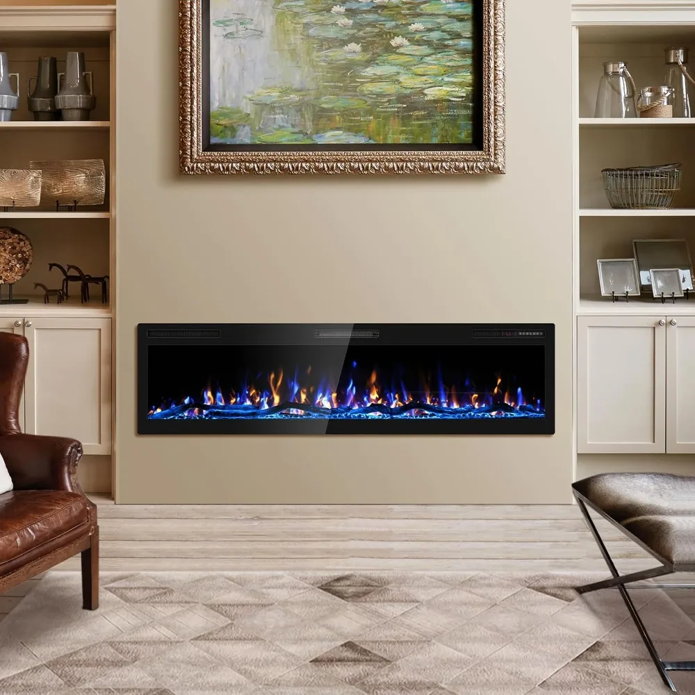 Electric Fireplace 68 in Recessed Wall Mounted Fire Places with Remote Control Touch Screen Log