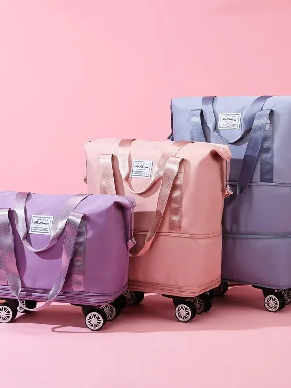 Expandable Travel Luggage Large Capacity Lightweight Suitcase Universal Wheels Dry Wet Separation Storage Bag