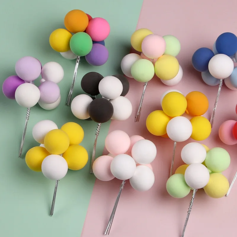 Paquete de bolas de 8 Uds., adorno para tarta de arcilla colorida, sombrero, tarjeta creativa para magdalenas, bandera, fiesta de cumpleaños, Baby Shower, decoración de postre