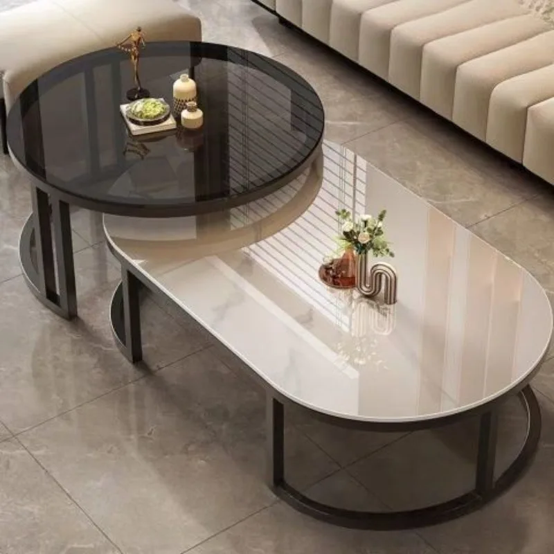 

Slate coffee table living room small household type 2025 new light luxury modern simple oval combination coffee table