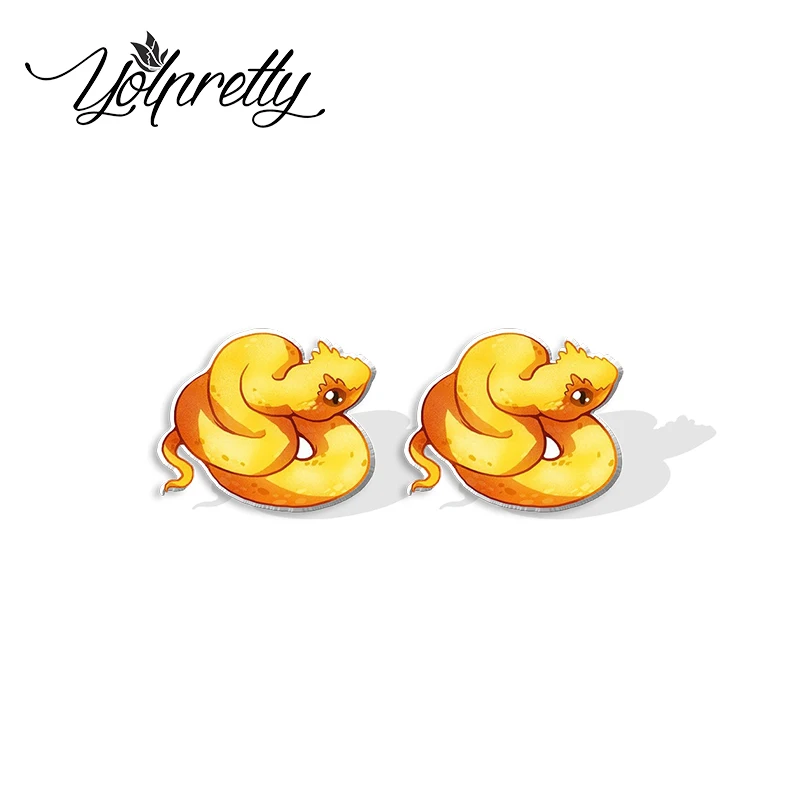 2023 New Cute Cartoon Colorful Ball Python Eyelash Viper Corn Snake Animal Epoxy Stud Earrings Handcraft Acrylic Resin Earrings