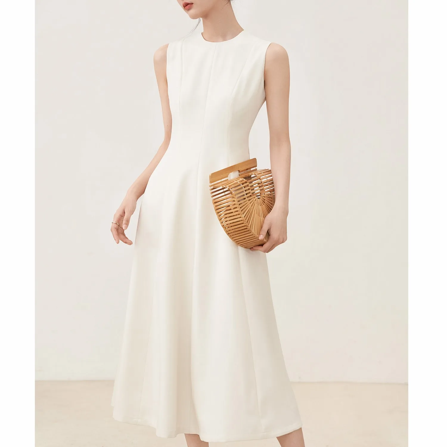 Frauen Sommer Frankreich Stil Elegante A-linie Empire Taille Kleid Oansatz Ärmel Einfarbig Einfache Weibliche Kleid Importierte Kleidung