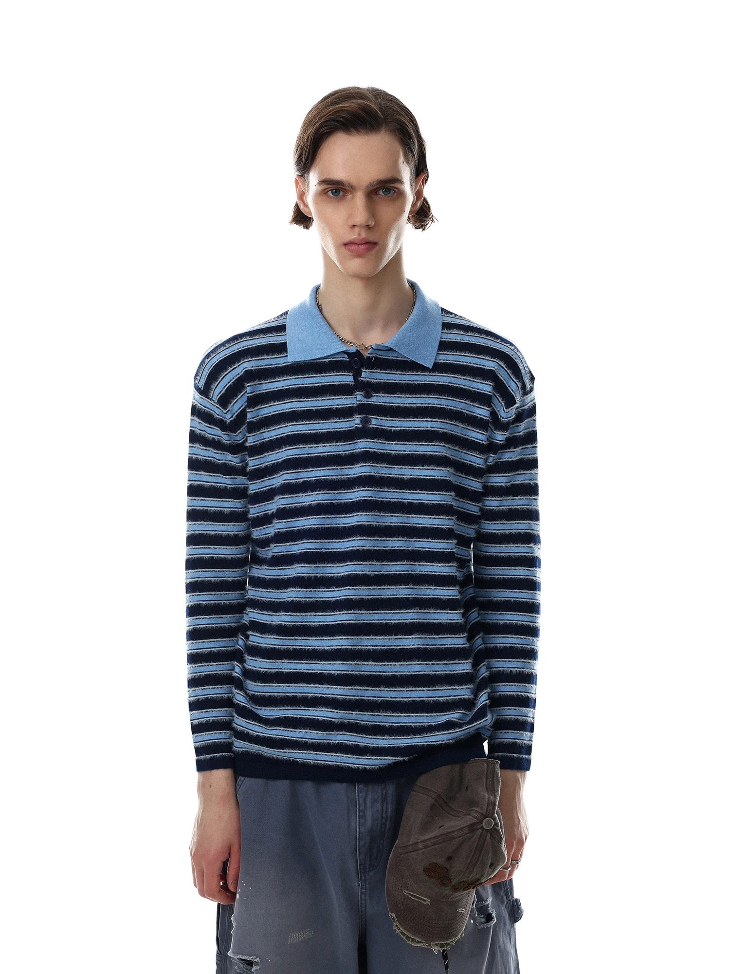 MR NEARLY American Retro Striped Color Block Collar  Shirt Men's Loose Casual Top Fashion Brand Versatile Comfortable