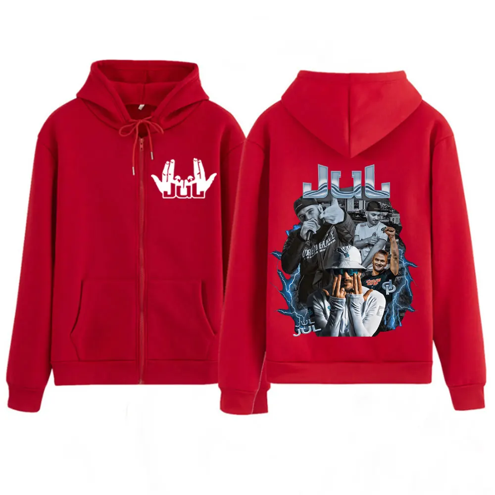 Rapper francese Jul Tour 2025 Nuovo album Felpa con cappuccio con cerniera moda fronte-retro Felpa con cappuccio Hip Hop Giacca da uomo donna Felpa con cappuccio casual oversize