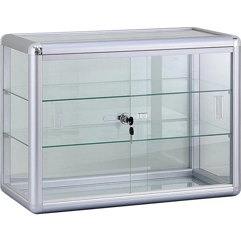 Benutzer definierte, Einzelhandel geschäft Dekorationen Aluminium rahmen Tischplatte Display zeigen abschließbare Glass chmuck Arbeits platte Display Vitrine