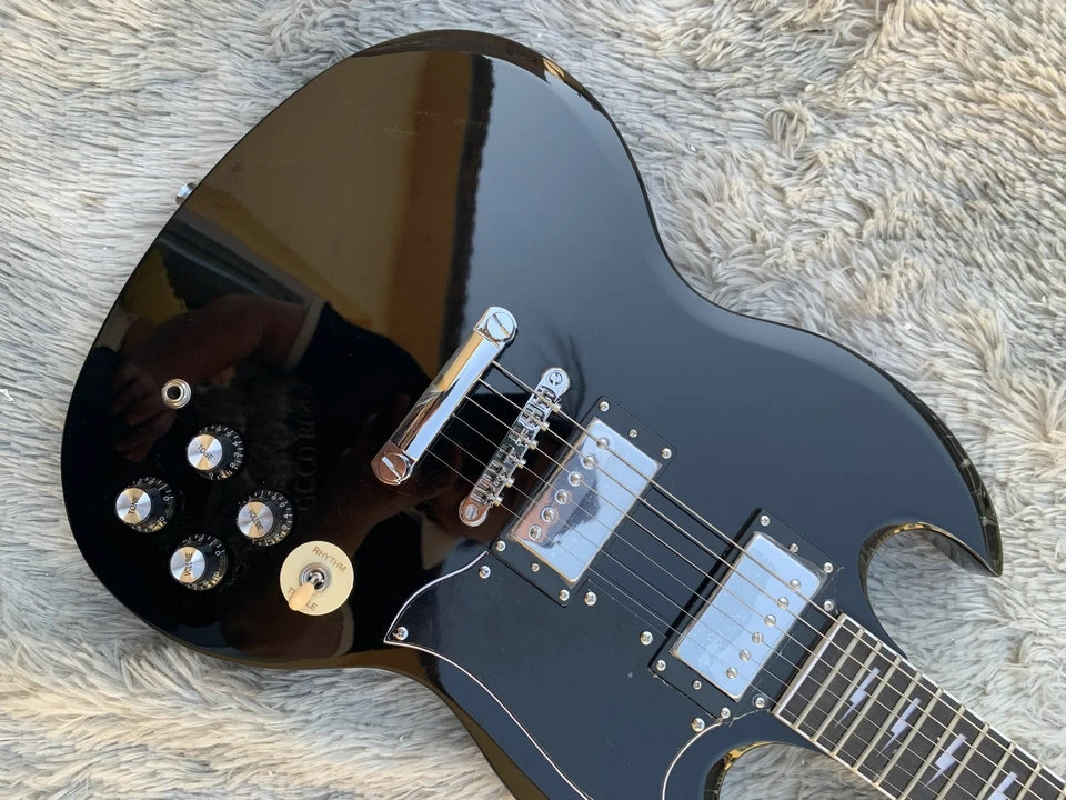 In stock black Color Standard SG Electric Guitar, Solid Body mahogany wood body and neck Rosewood Fretboard, Thunder Frets