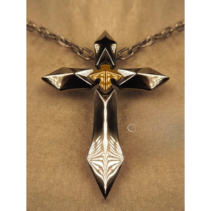

18K Gold Star Pendant, Sterling Silver Gentleman's Tie Necklace