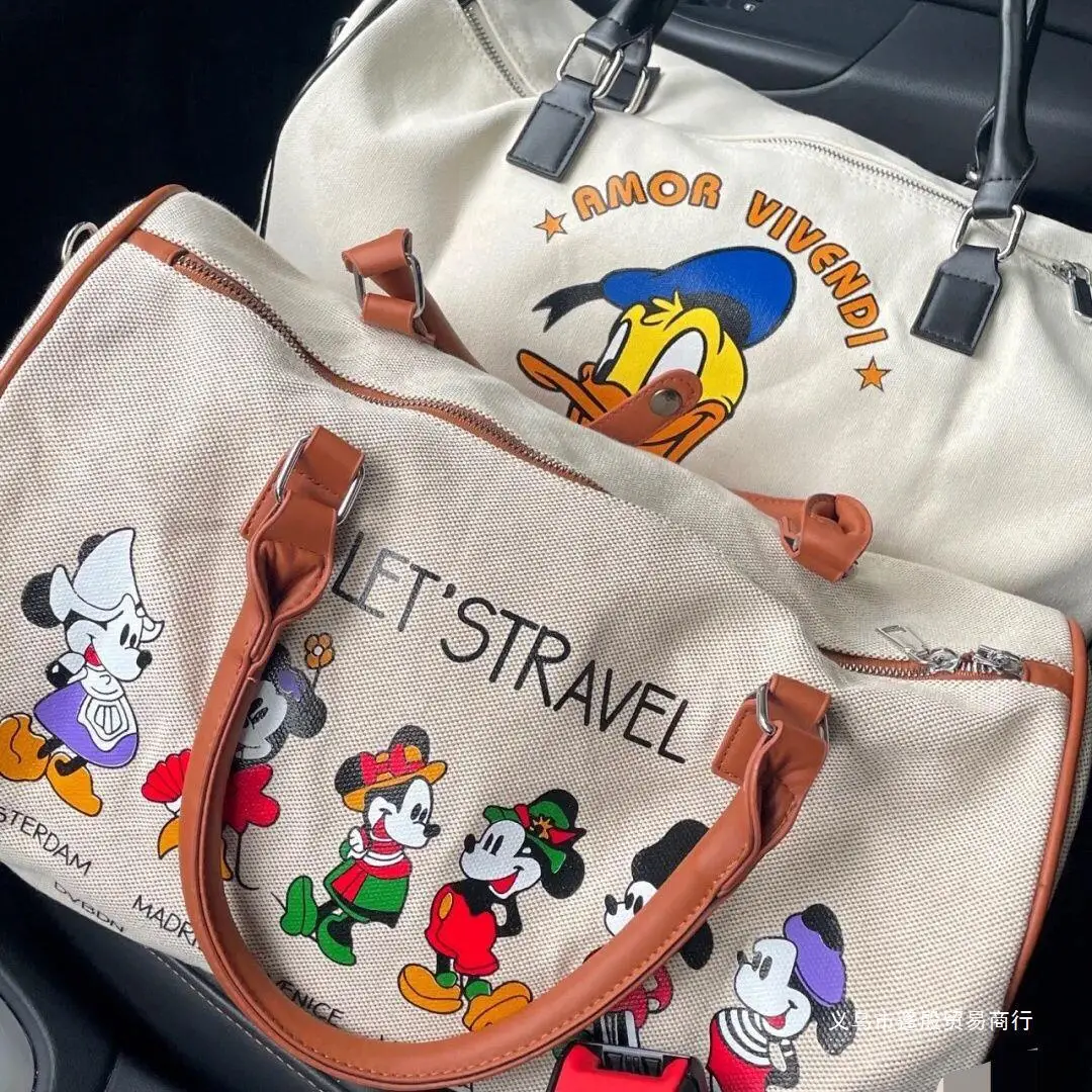 Borsa da viaggio MINISO Canvas Mickey Donald Duck 2023 New Cartoon Girls borsa da palestra da viaggio d\'affari di grande capacità borsa a tracolla