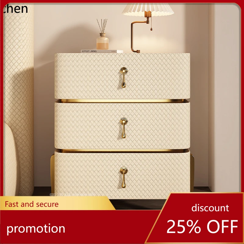ZML light luxury high-end bedside table bedroom modern simple and minimalist solid wood high three-bucket storage cabinet