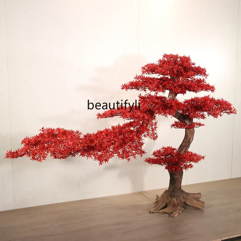 

Simulation Pine Red Maple Tree Welcome Pine New Chinese Style Decoration under Stairs Decoration Large Landscape Fake Trees