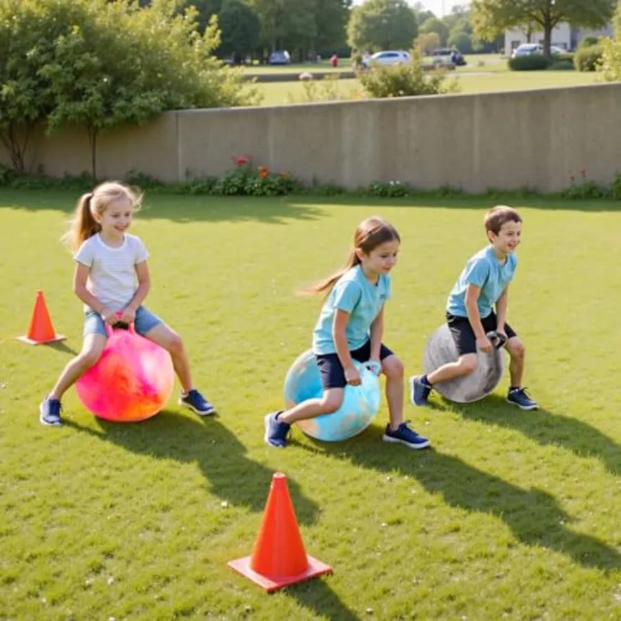 الراكب العلوي 6 قطعة كرة هوبر للأعمار 3-6 18 بوصة كرة نطاطة قابلة للنفخ مع مقبض متعة داخلي في الهواء الطلق كذاب القفز هوبي #2