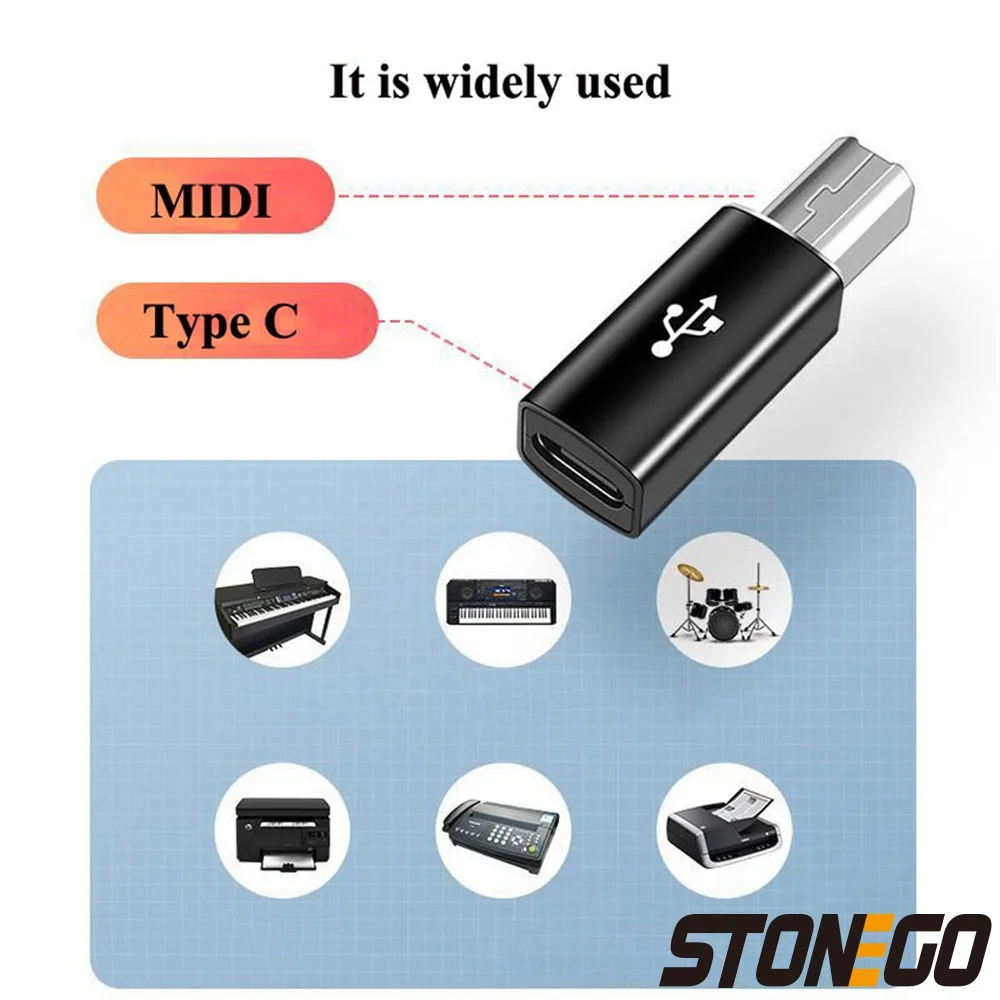 STONEGO Multifunctional Aluminum Alloy Type-C to USB Converter for Electronic Musical Instrument, Laptop, Printer