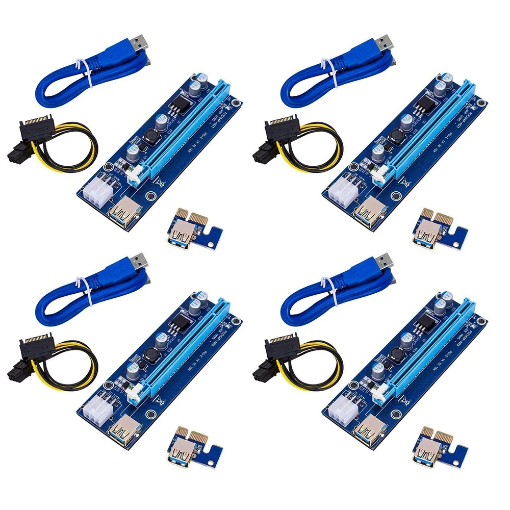 Version 009S Gold PCI-E 1X to 16X USB 3.0 Extender Riser Adapter Card 6 PIN Power GPU Board 3 LED Bitcoin Litecoin