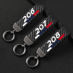 Car Metal Key Ring Carbon Fiber Patter Keyring Car Keychain Simple Personality Auto Accessories For Peugeot 206 207 208