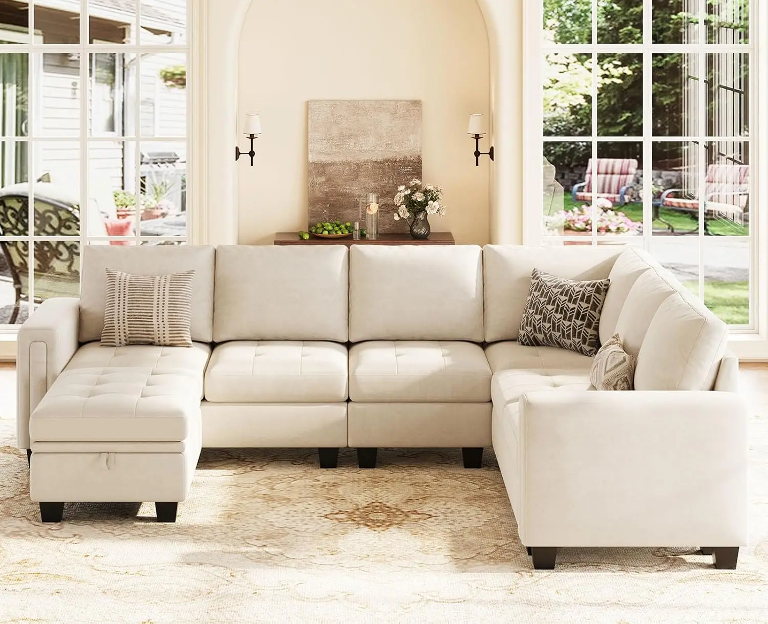 Velvet Modular Sectional Sofa with Storage Ottoman 6 Seater L Shape Reversible Chaise Convertible Corner Couch, Customized