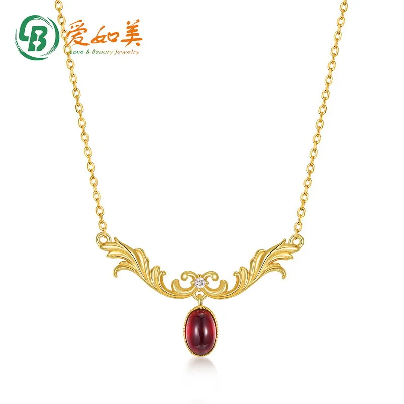 

Винтажный кулон в японском стиле с натуральным гранатом, из серебра 925 пробы с позолотой, элегантное ожерелье в придворном стиле для женщин, оптом