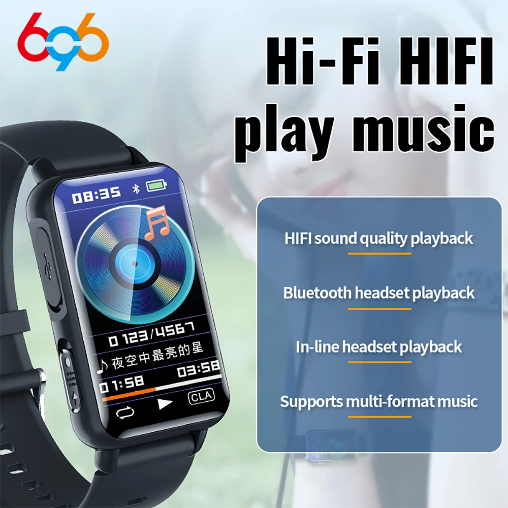 

Новинка, MP3-плеер с Bluetooth 1,47 ", модные умные часы, видео, музыка, HD шумоподавление, запись звука, электронная книга, просмотр изображения, умные часы