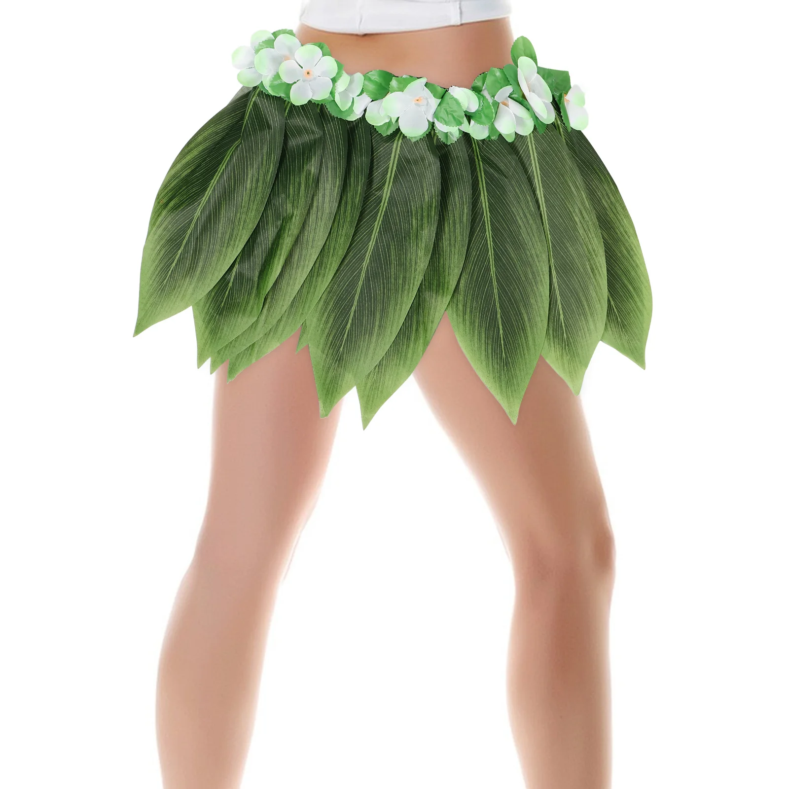

Imitation Green-edged Floral Dress 30in Waist 15in Length Soft Luau Party Costume Beach Women Accessories Hawaiian