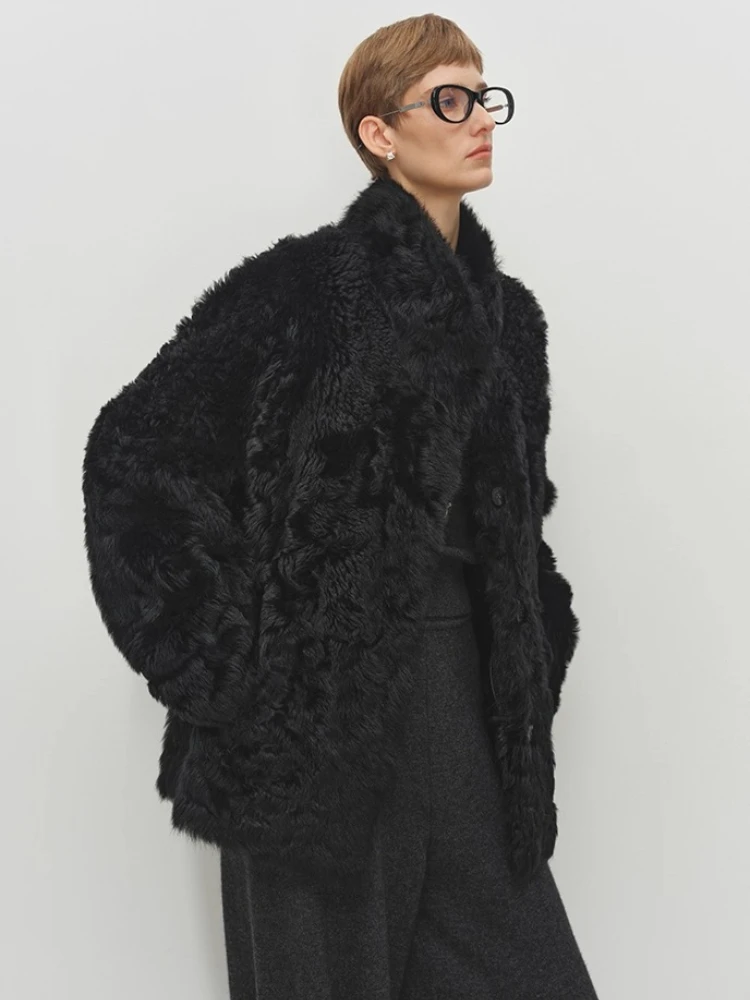 الراقية الفاخرة توسكانا لامب سترات من الفرو للنساء 2025 جديد بسيط الوقوف طوق رقيق شتاء دافئ جلد طبيعي معطف الفرو الحقيقي #3