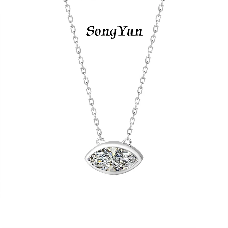 

SONGYUN Luxury Jewelry 925 Sterling Silver Necklace Moissanite Diamond Halo Formal Women 18K Gold Plated MST Patent Pendant
