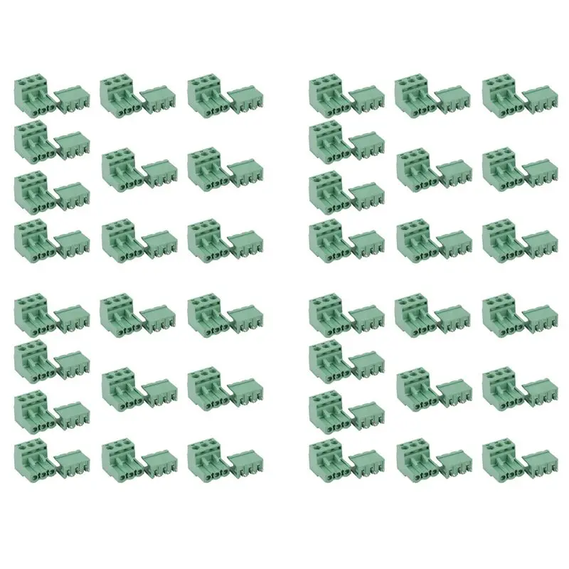 AC23-40Pcs 5.08Mm Pitch 3Pin Plug-In Screw PCB Terminal Block Connector Right Angle