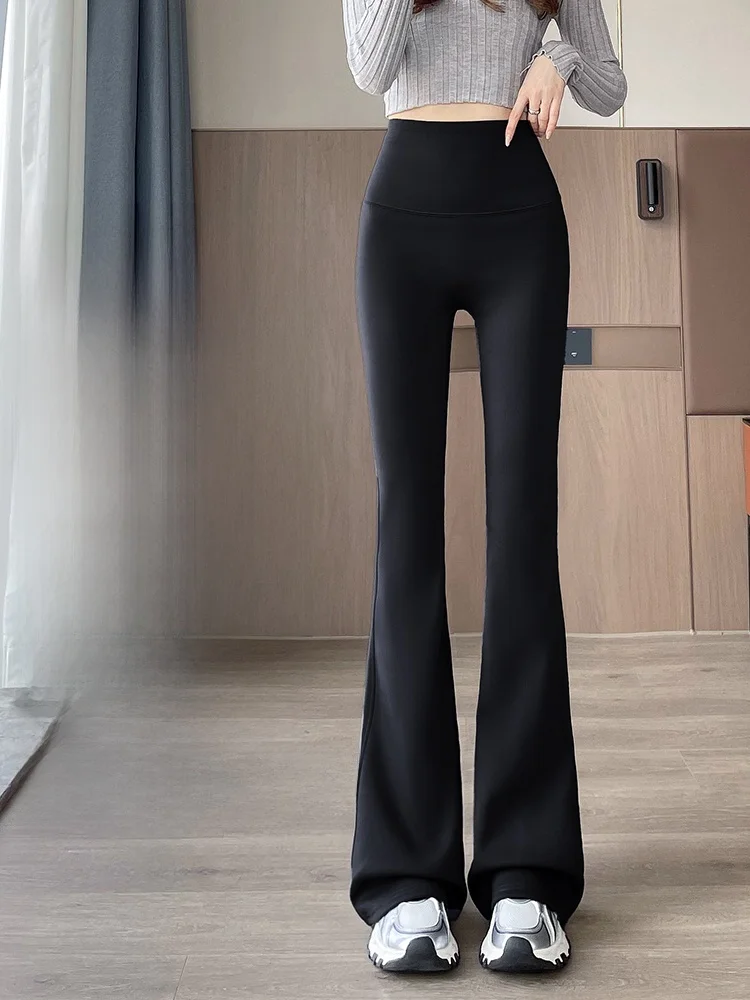 กางเกงโยคะเอวสูงผ้าบางมีซับในสำหรับผู้หญิง รุ่นสปริง/ออทัมน์ ความยาวแบบคาปรี ผ้ายืดหยุ่น ทรงขาบานเล็กน้อย สไตล์ลำลอง