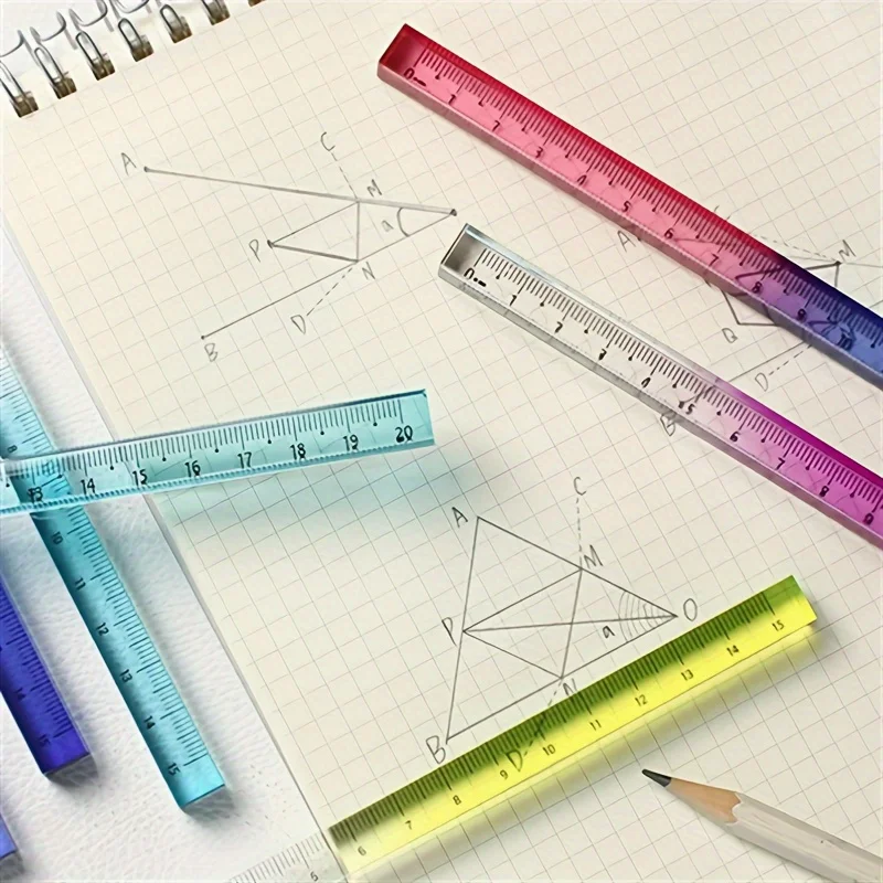 1 قطعة 15 سنتيمتر/5.91in مسطرة مربعة متدرجة اللون-منقلة شفافة مع مقياس متعدد الألوان للهندسة والرسم والمكتب والدراسة