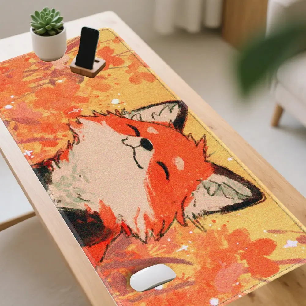 Aesthetic Orange Fox Autumn Print Large Mouse Pad, Smooth Rubber Desk Mat, Extra Large Gaming Mouse Mat for Home Office