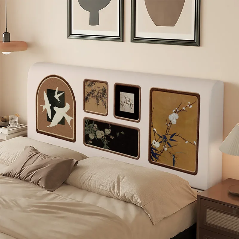 Ink Wash Flower and Bird Bedroom Headboard Cover Elastic Cushion Protective Cloth Suitable for All Seasons Universal Dust Shield