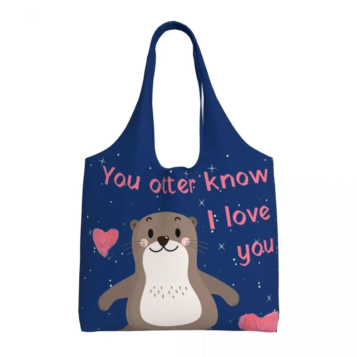 Cute Print You Otter Know I Love You Tote Shopping Bags Reusable Canvas Shopper Shoulder Bag Photography Handbag