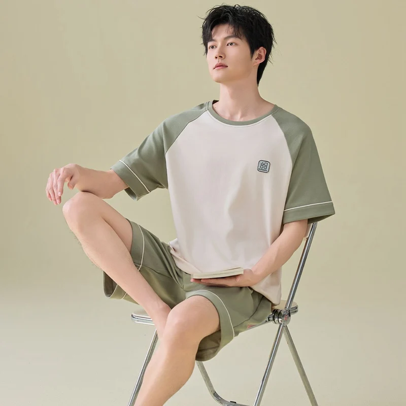 

Hot Summer Plus Size Short Sleeve 100% Cotton Pajama Sets for Men Korean Loose Sleepwear Pyjama Homme Homewear Male Home Clothes