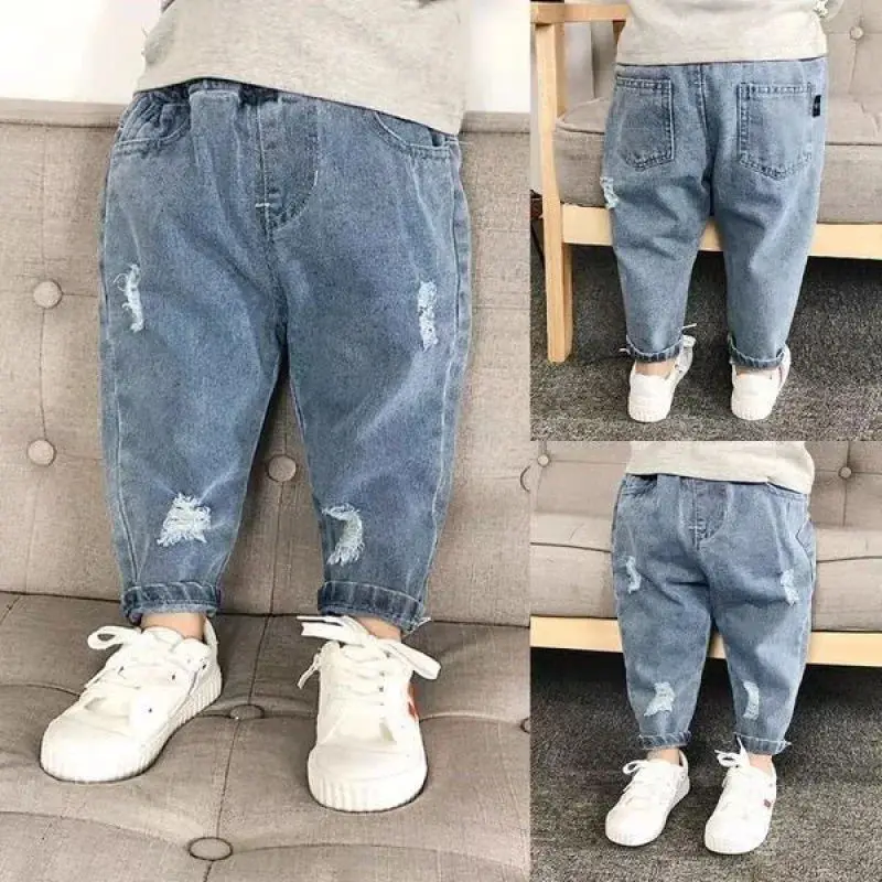 Korean new boys and girls high-waisted jeans, children's porn jeans, boys with loose fashion dad pants 0-5 year old trousers