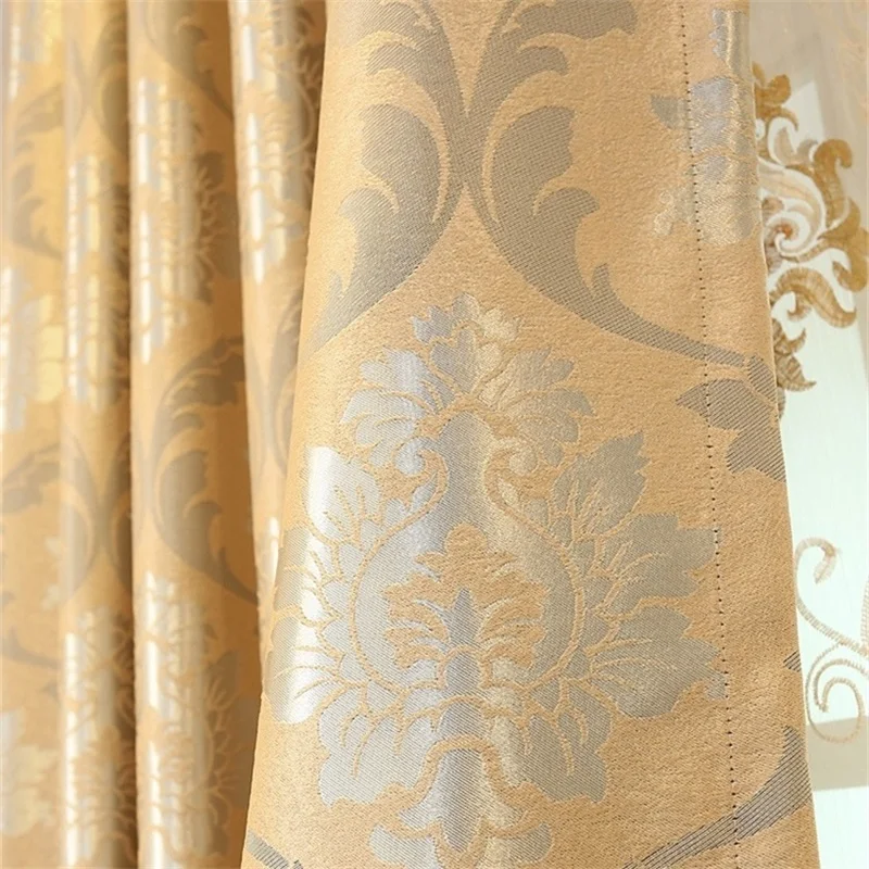 Europäische Luxus-Jacquard-Vorhänge für Wohnzimmer, beige Vorhänge, Fensterpaneel, Stoffvorhang für Schlafzimmer, Schattierung, 80 % individuell