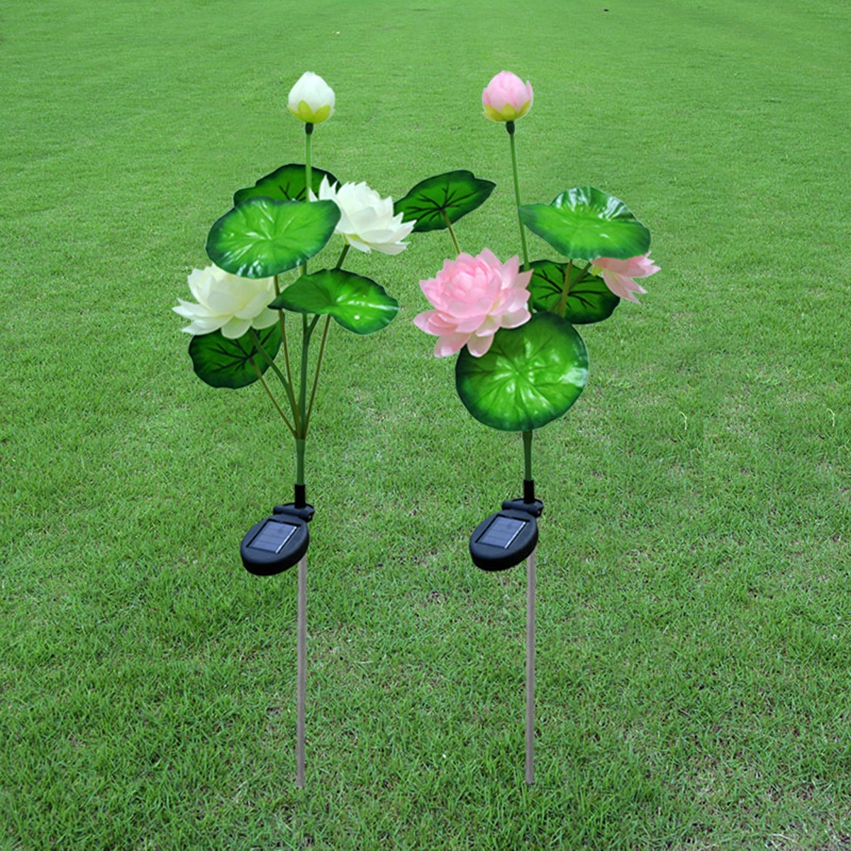 Solar LED Light Lotus Lawn Lamp 3 Heads Rca Pink White Flower Lantern For House Outdoor Waterproof Patio Garden Decoration