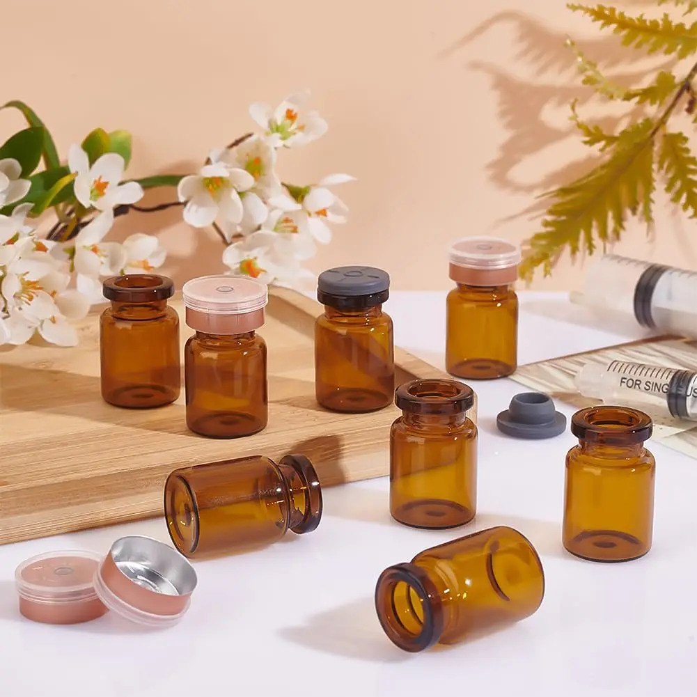 50 Stück 3ml/5ml/7ml/10ml/15ml/20ml/30ml Glasfläschchen mit Gummistopfen, luftdichter Behälter für Flüssigkeiten, Aufbewahrungsbox für Laborzwecke – Detail 5