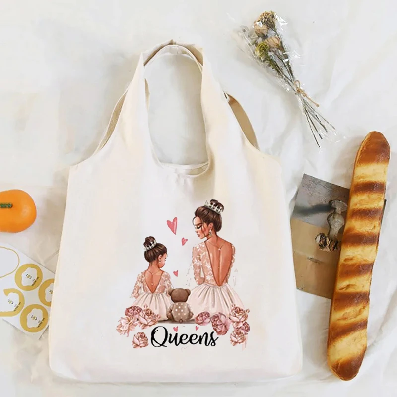 Bolsa de lona impresa para mamá y bebé, organizador de viaje de gran capacidad, portátil, almacenamiento de artículos diversos, bolsas de compras reutilizables para supermercado