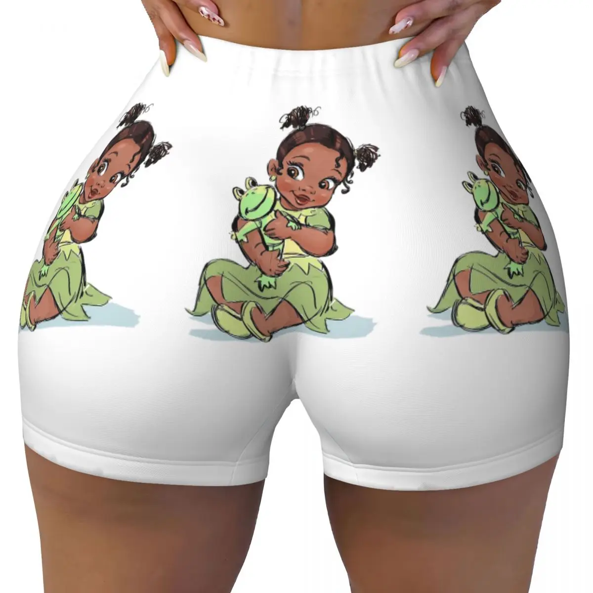 Custom Princess Baby Tiana Volleyball Biker Gym Shorts Women Athletic Workout Yoga Shorts