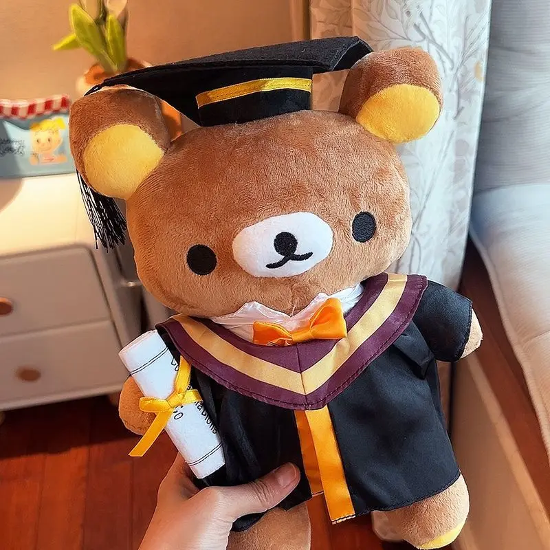 30cm Rilakkuma Bear Plush Doll Graduation Cute Cosplay Style Mortarboard Costume Soft Stuffed Animal Plushie Kids Gift
