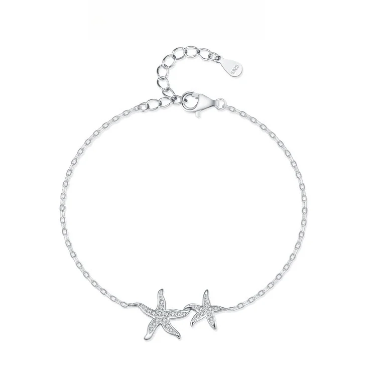 

S925 Sterling Silver Luxury Elegant Double Star Flash Diamond Bracelet European American Ins Advanced Sense Adjustable Bracelet