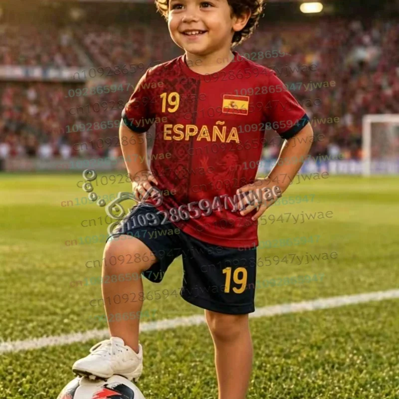 Spain Football Jersey 2026 Youth TShirt&Shorts For BoyGirl Tracksuit Summer Casual Adult Kid Tshirt Set Soccer Shirt 2 Piece Set