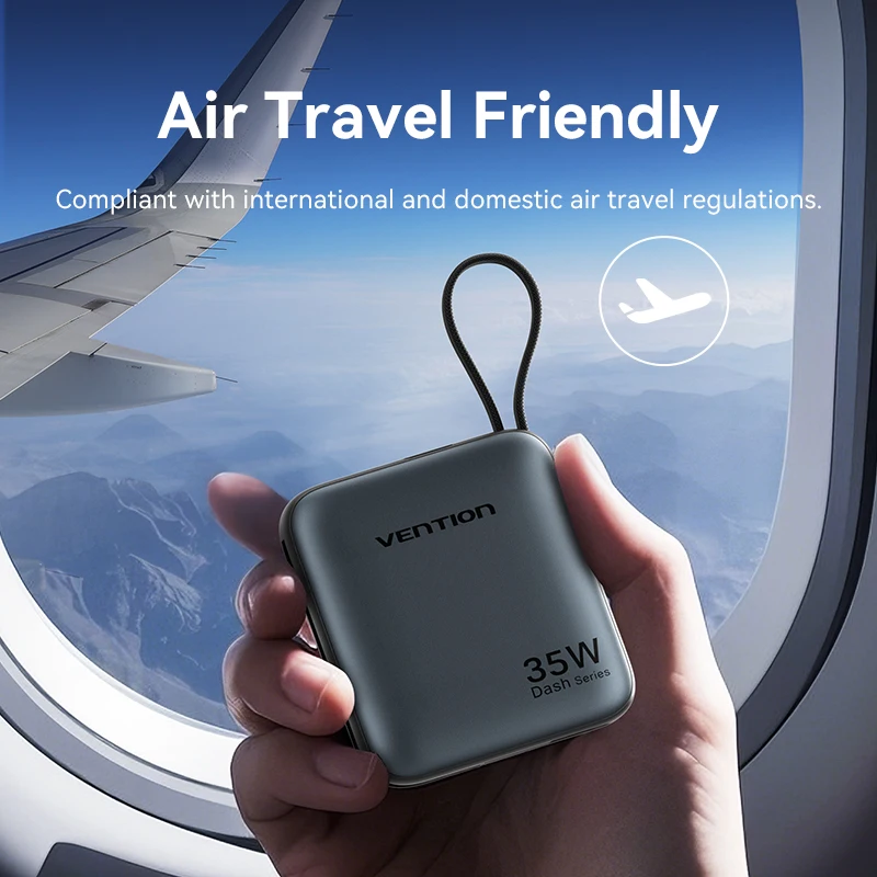 Портативный аккумулятор Vention 10000 мАч для iPhone 16 15 35 Вт PD со встроенной USB C Lightning и быстрой зарядкой для ноутбуков Xiaomi